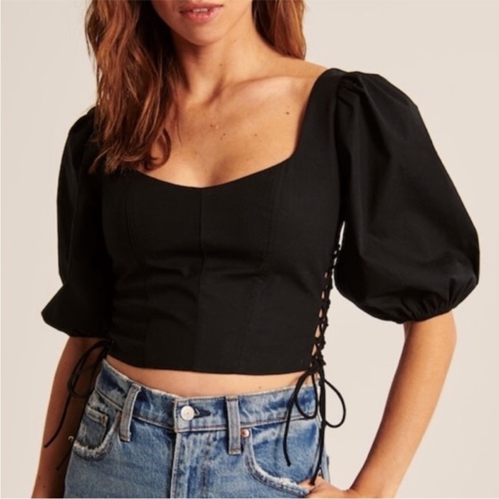 Abercrombie & Fitch Pink Floral Puff Sleeve Crop Top - Picture 8 of 8